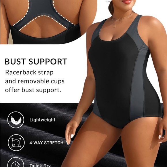 Elegant Black and Gray One-Piece Swimsuit 24W/0044 - Picture 4 of 5